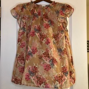 Tan Floral See-Thru Blouse